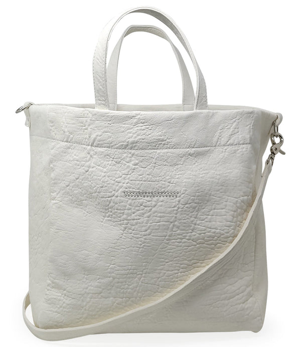 Quyenn White Leather Tote Bag-NOBLEMARS