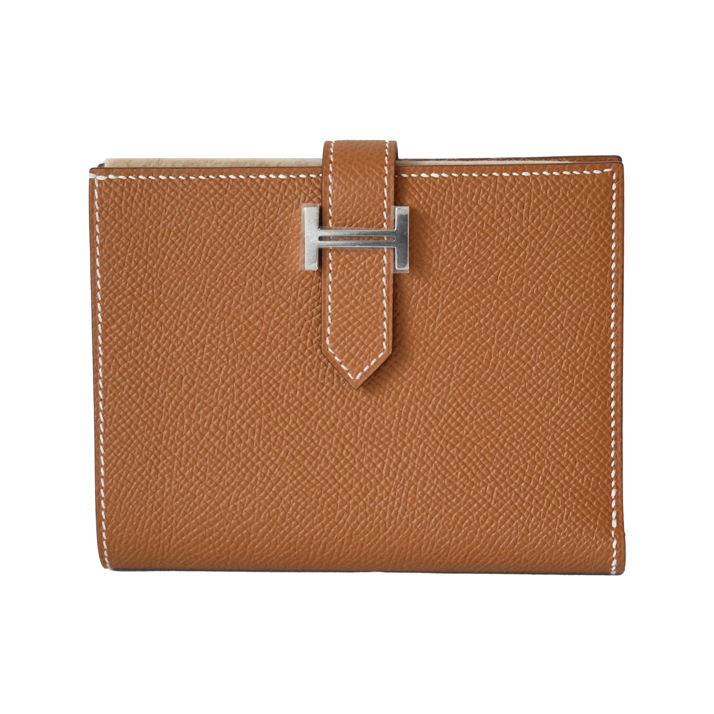 Hermes Bearn Epsom Compact Wallet Palladium Hardware Gold Brown - NOBLEMARS