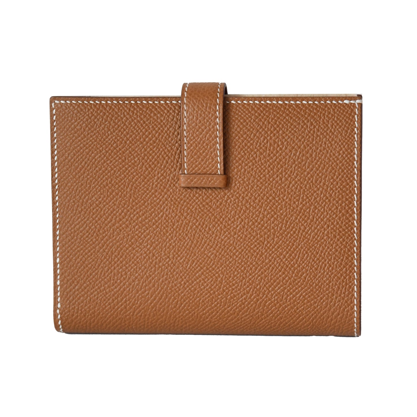 Hermes Bearn Epsom Compact Wallet Palladium Hardware Gold Brown - NOBLEMARS