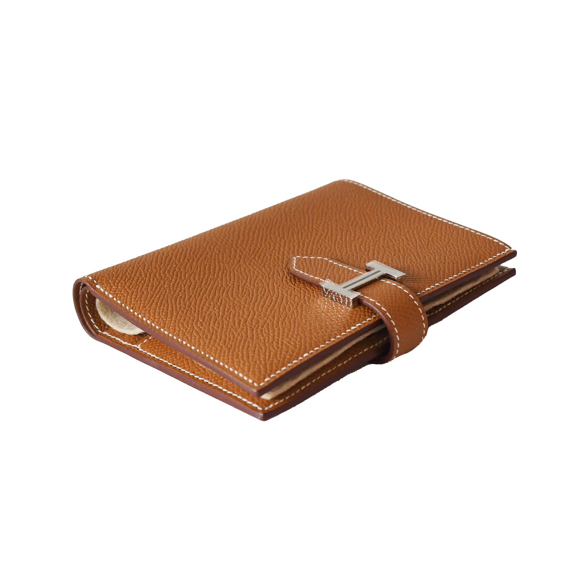 Hermes Bearn Epsom Compact Wallet Palladium Hardware Gold Brown - NOBLEMARS