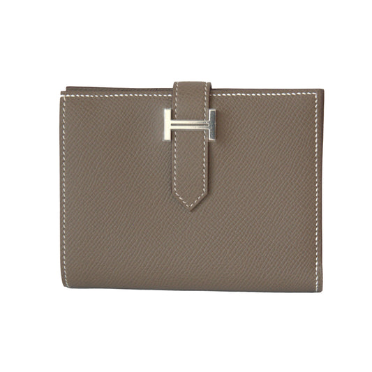 Hermes Bearn Epsom Compact Wallet Palladium Hardware Etoupe