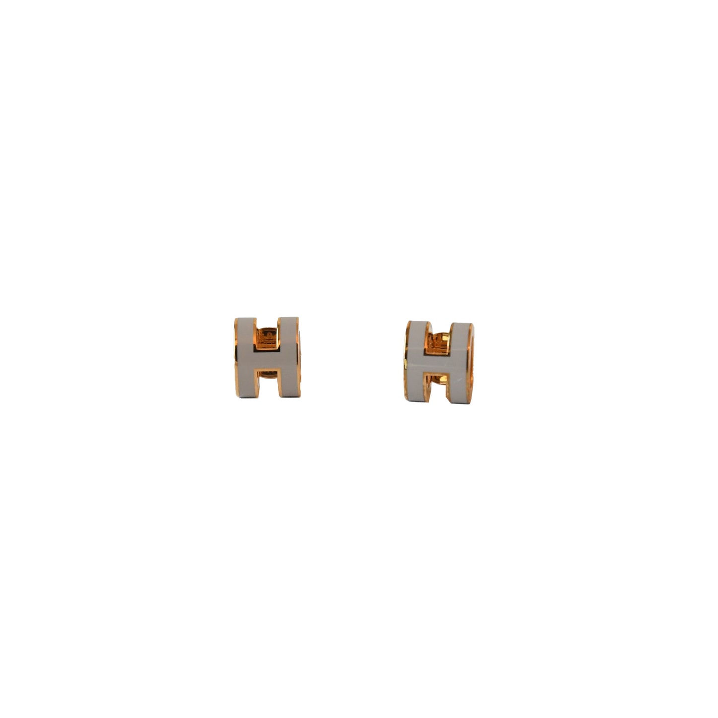 Hermes Pop H Earrings Gold Hardware Grey - NOBLEMARS