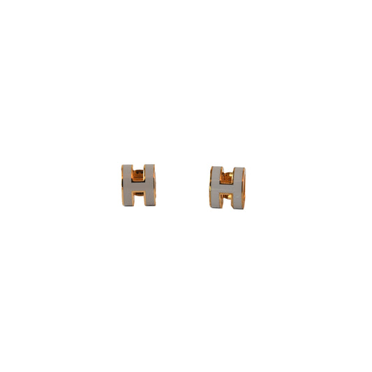 Hermes Pop H Earrings Gold Hardware Grey