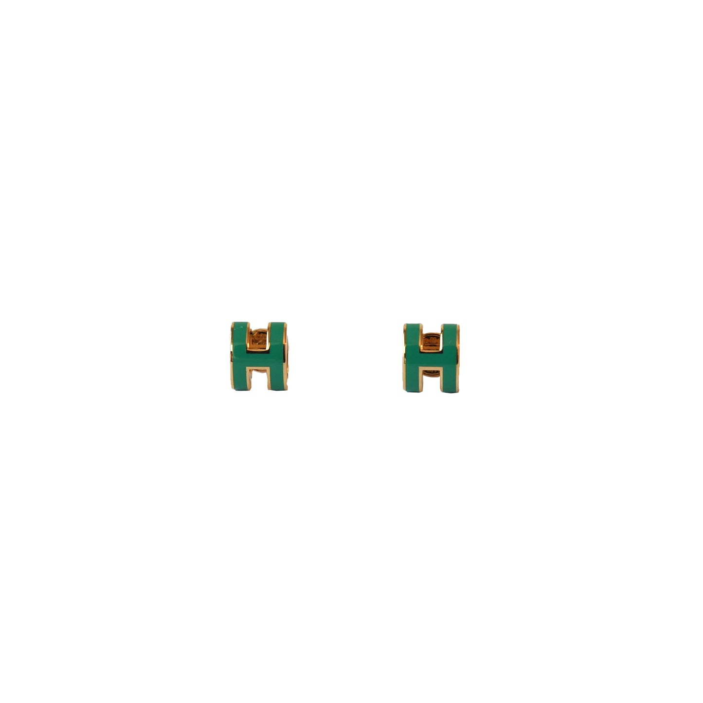 Hermes Pop H Earrings Gold Hardware Green - NOBLEMARS