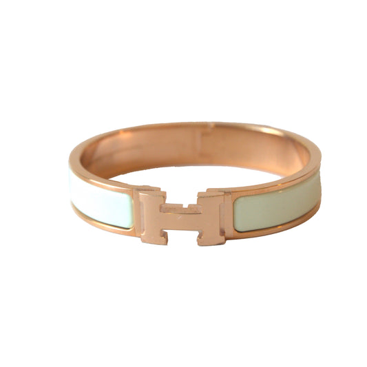 Hermes Enamel Narrow Clic H Bracelet Rose Gold Mint