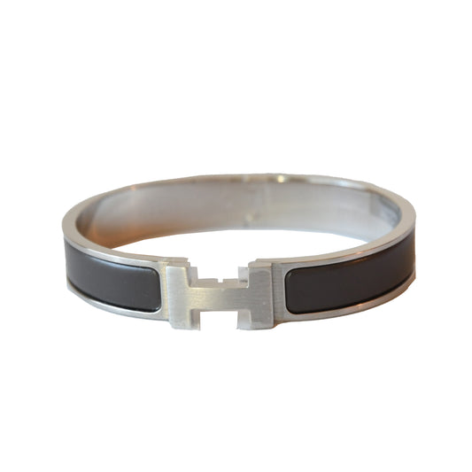 Hermes Enamel Narrow Clic H Bracelet Palladium Black - NOBLEMARS