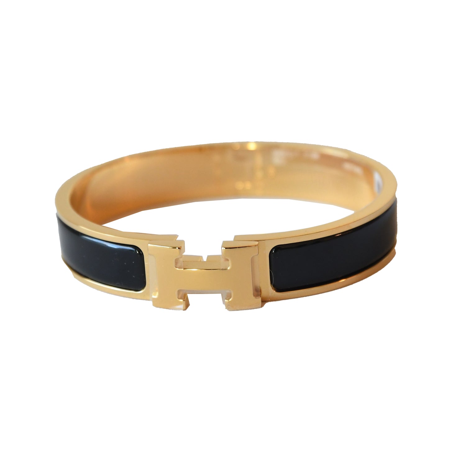 Hermes Enamel Narrow Clic H Bracelet Rose Gold Black - NOBLEMARS