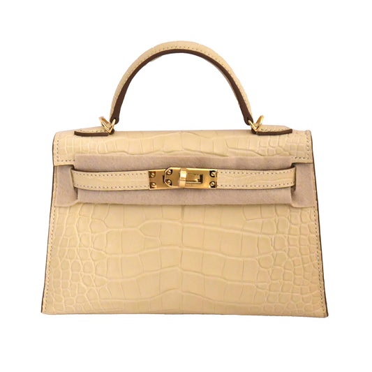 Hermes Kelly Sellier 20 Matte Croc Gold Hardware Vanille - NOBLEMARS