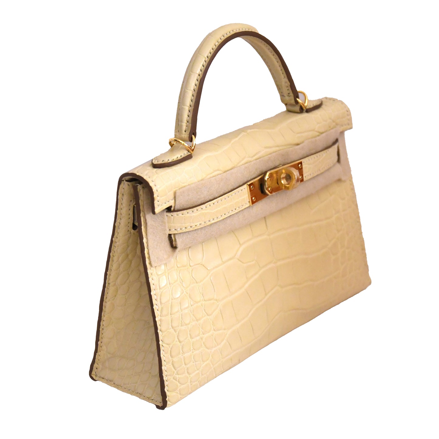 Hermes Kelly Sellier 20 Matte Croc Gold Hardware Vanille - NOBLEMARS