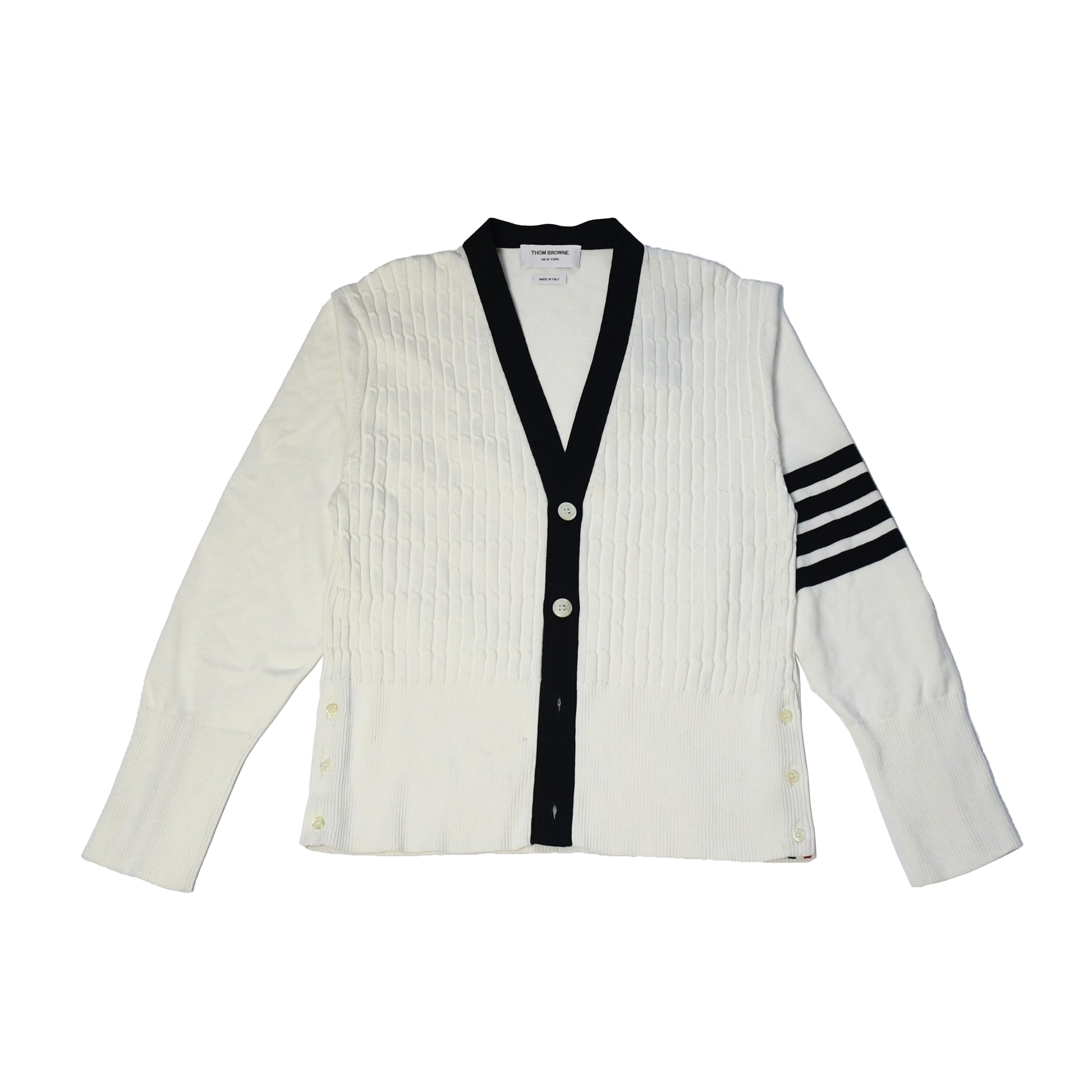 Thom Browne 4-Bar Stripe V-Neck Cardigan White - NOBLEMARS