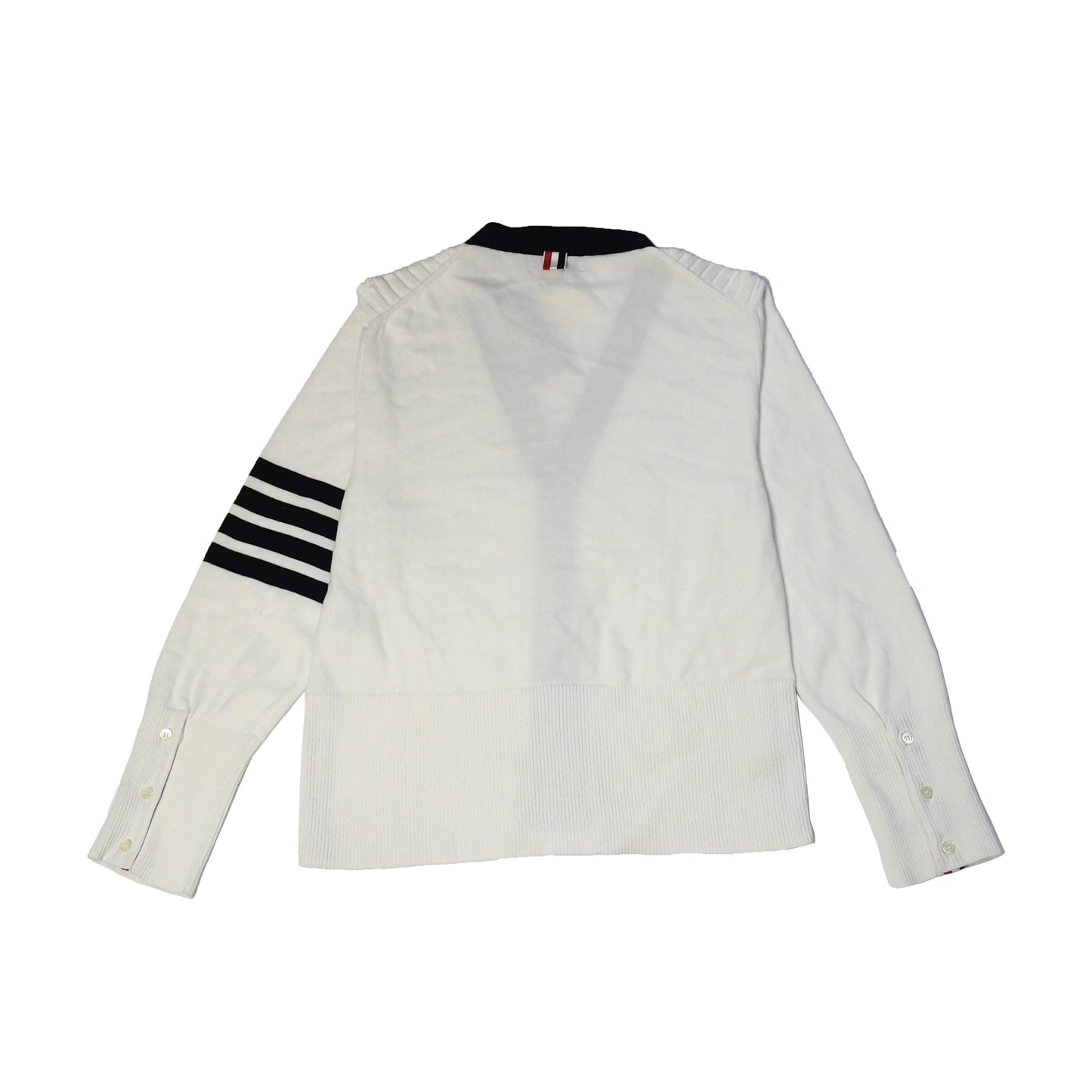 Thom Browne 4-Bar Stripe V-Neck Cardigan White - NOBLEMARS