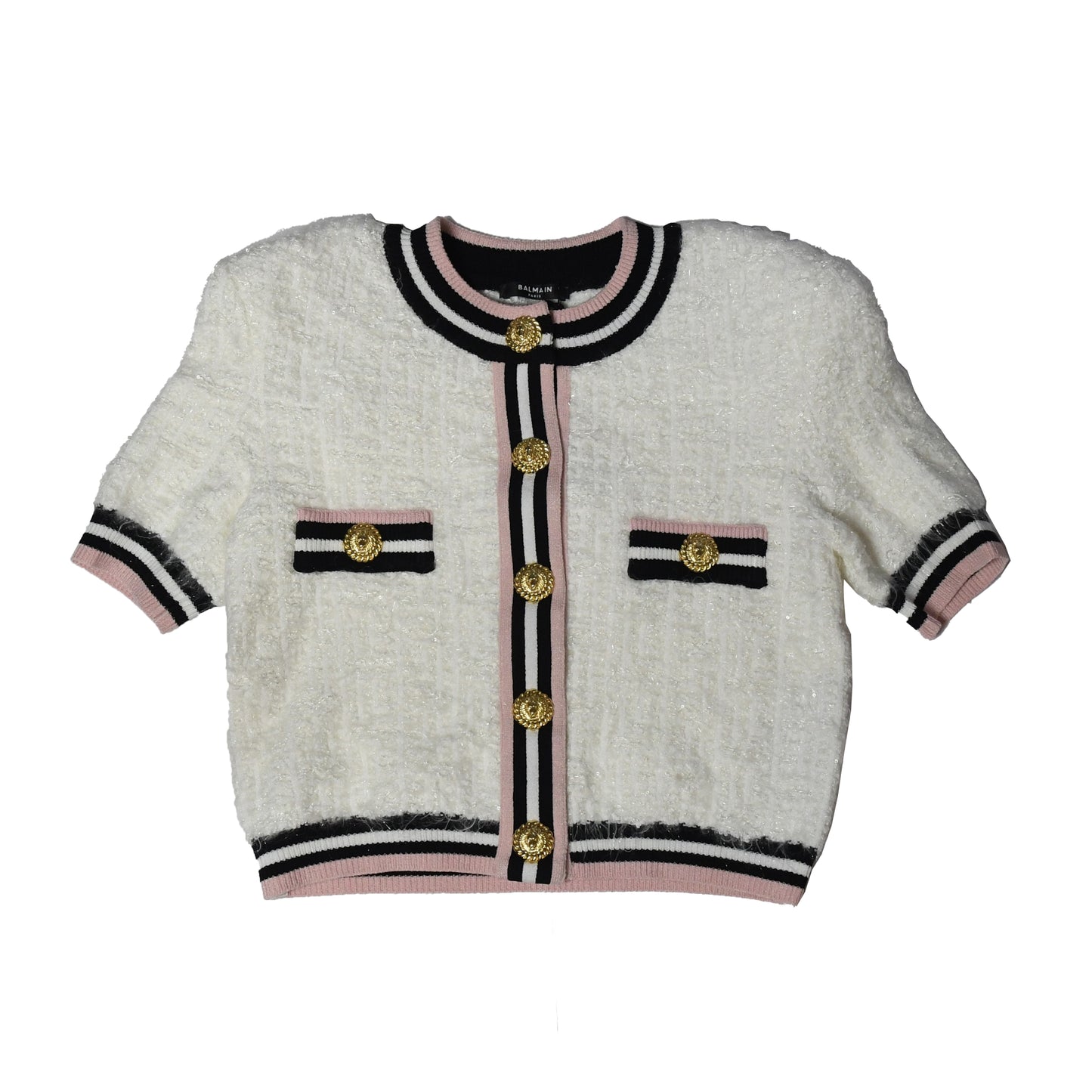 Balmain Maze Monogram Blend Cardigan White - NOBLEMARS