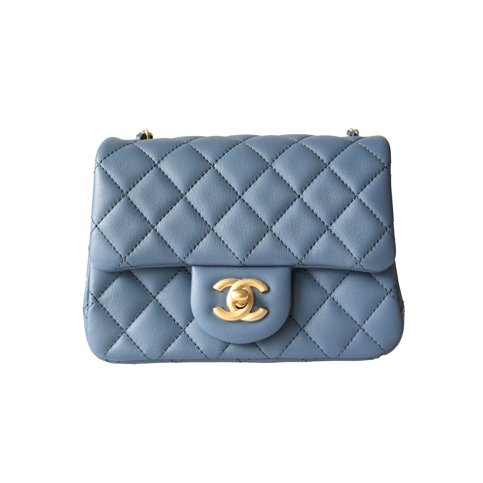 Chanel Lambskin Quilted Flap Bag Gold Hardware Blue - NOBLEMARS