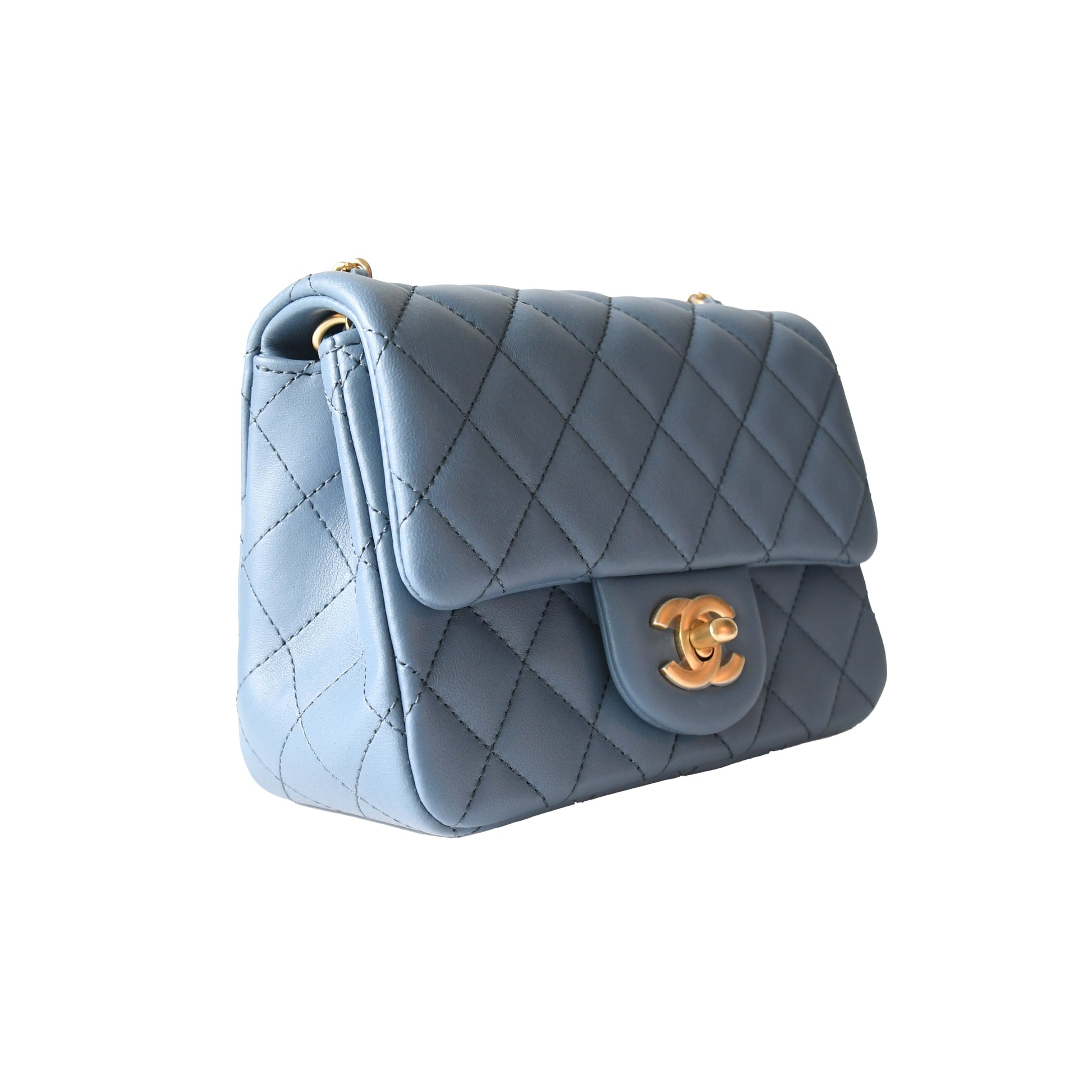 Chanel Lambskin Quilted Flap Bag Gold Hardware Blue - NOBLEMARS