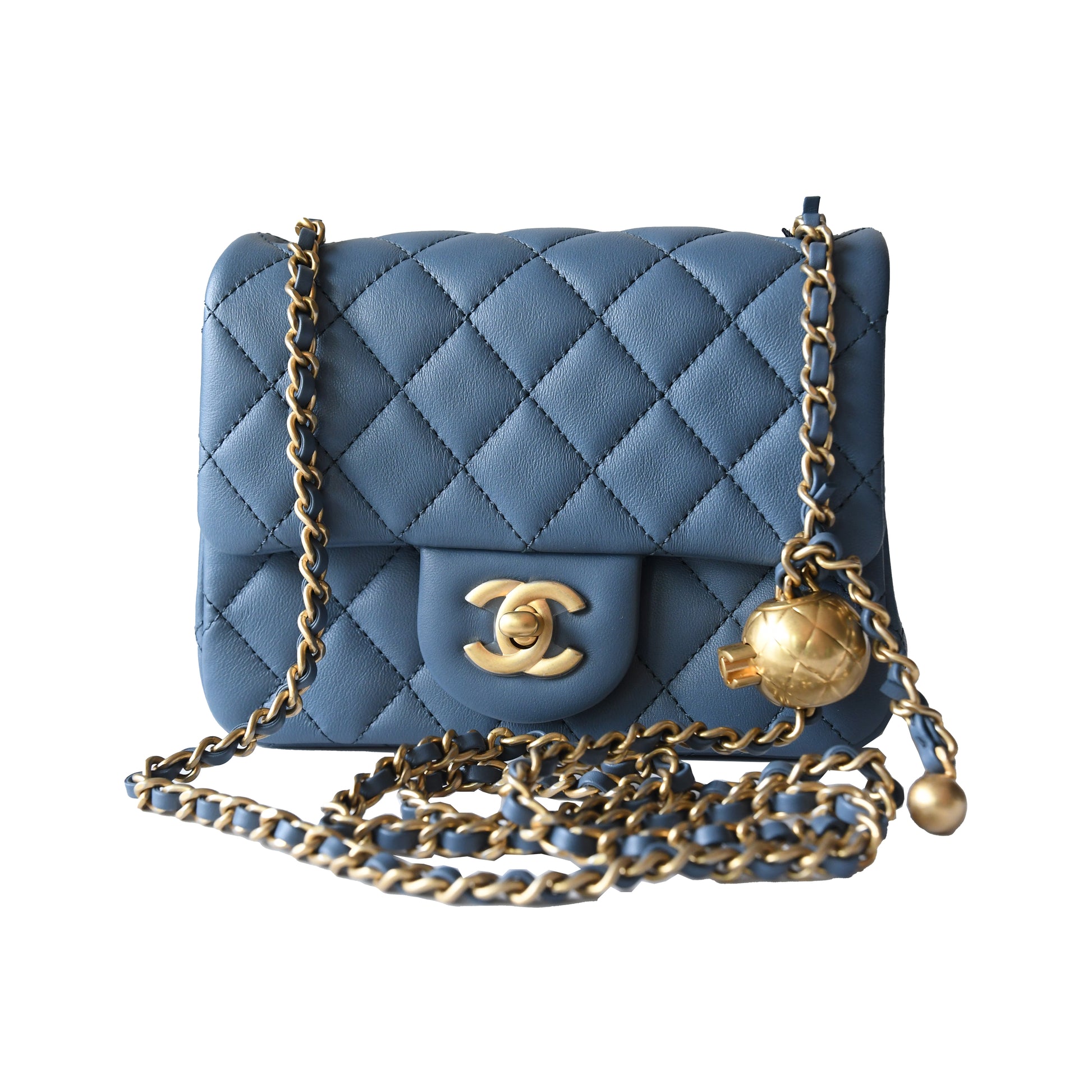 Chanel Lambskin Quilted Flap Bag Gold Hardware Blue - NOBLEMARS