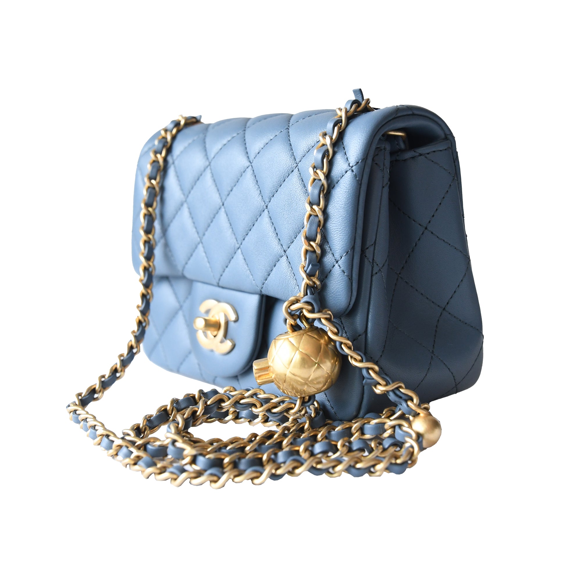 Chanel Lambskin Quilted Flap Bag Gold Hardware Blue - NOBLEMARS
