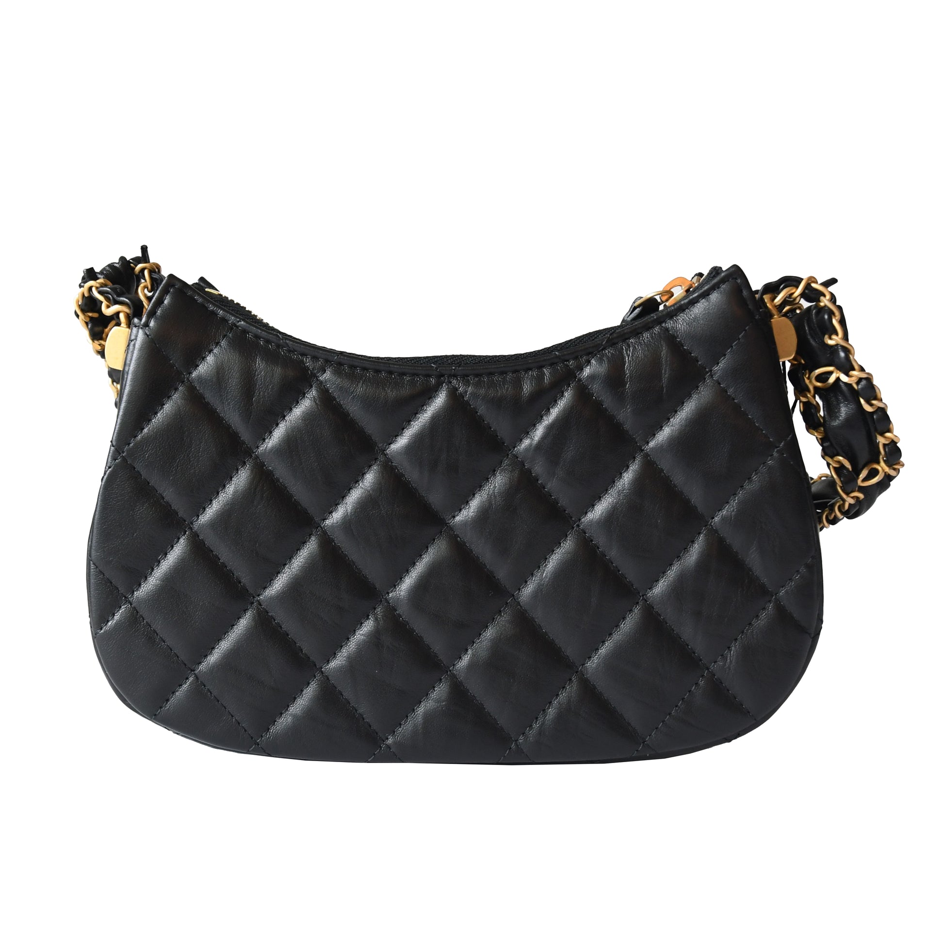 Chanel Aged Calfskin Quilted Hobo Bag Gold Hardware Black - NOBLEMARS