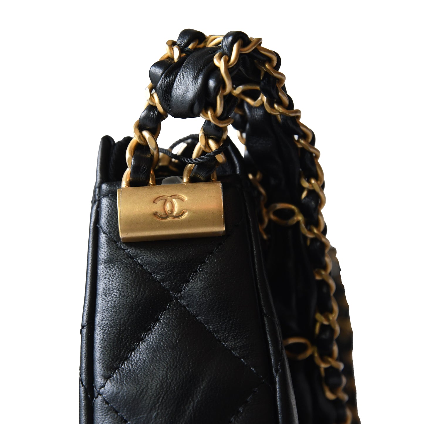 Chanel Aged Calfskin Quilted Hobo Bag Gold Hardware Black - NOBLEMARS