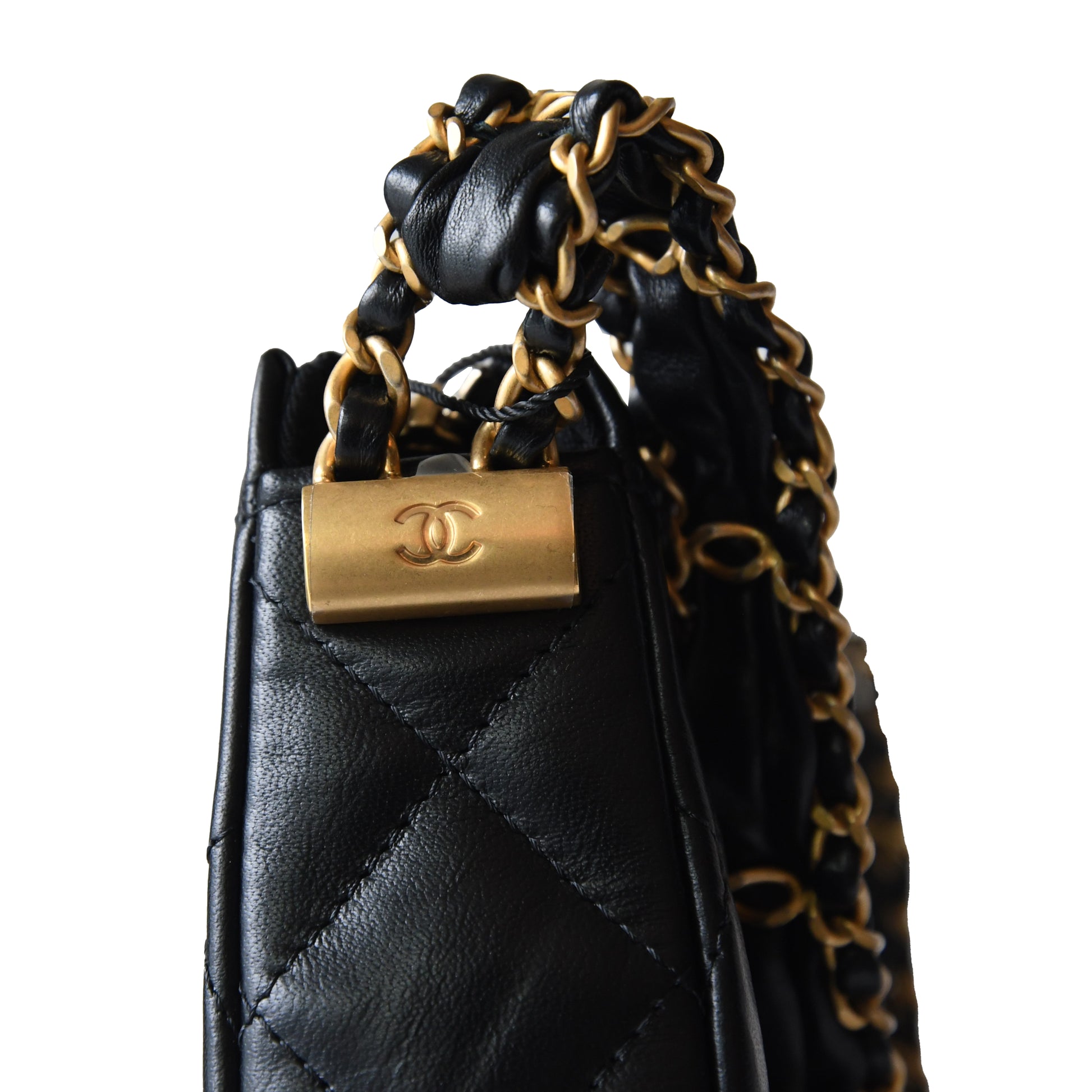 Chanel Aged Calfskin Quilted Hobo Bag Gold Hardware Black - NOBLEMARS