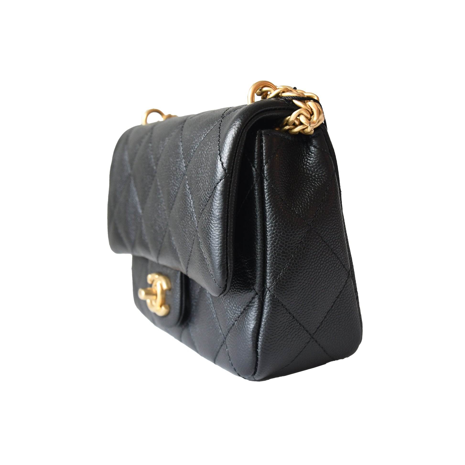 Chanel Caviar Quilted Mini 24P Sweetheart Flap Bag 19 cm Gold Hardware Black - NOBLEMARS