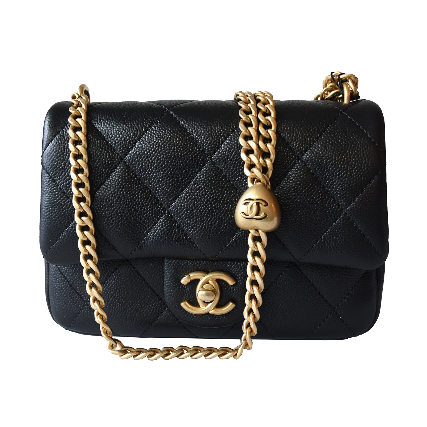 Chanel Caviar Quilted Mini 24P Sweetheart Flap Bag 19 cm Gold Hardware Black - NOBLEMARS