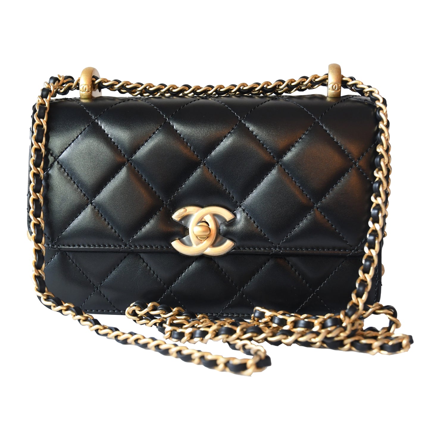 Chanel Calfskin Quilted Mini Perfect Fit Flap Gold Hardware Black - NOBLEMARS