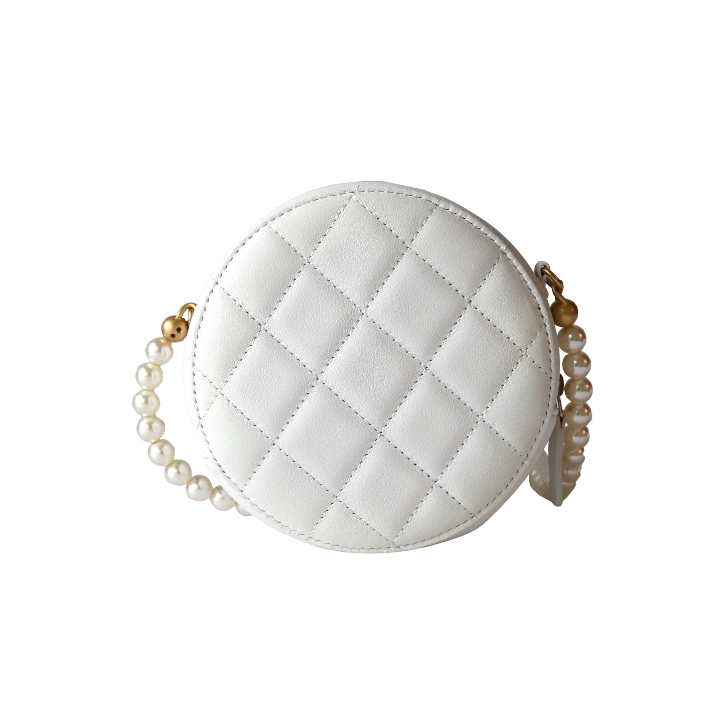 Chanel Calfskin Quilted Pearl Round Clutch With Chain White - NOBLEMARS