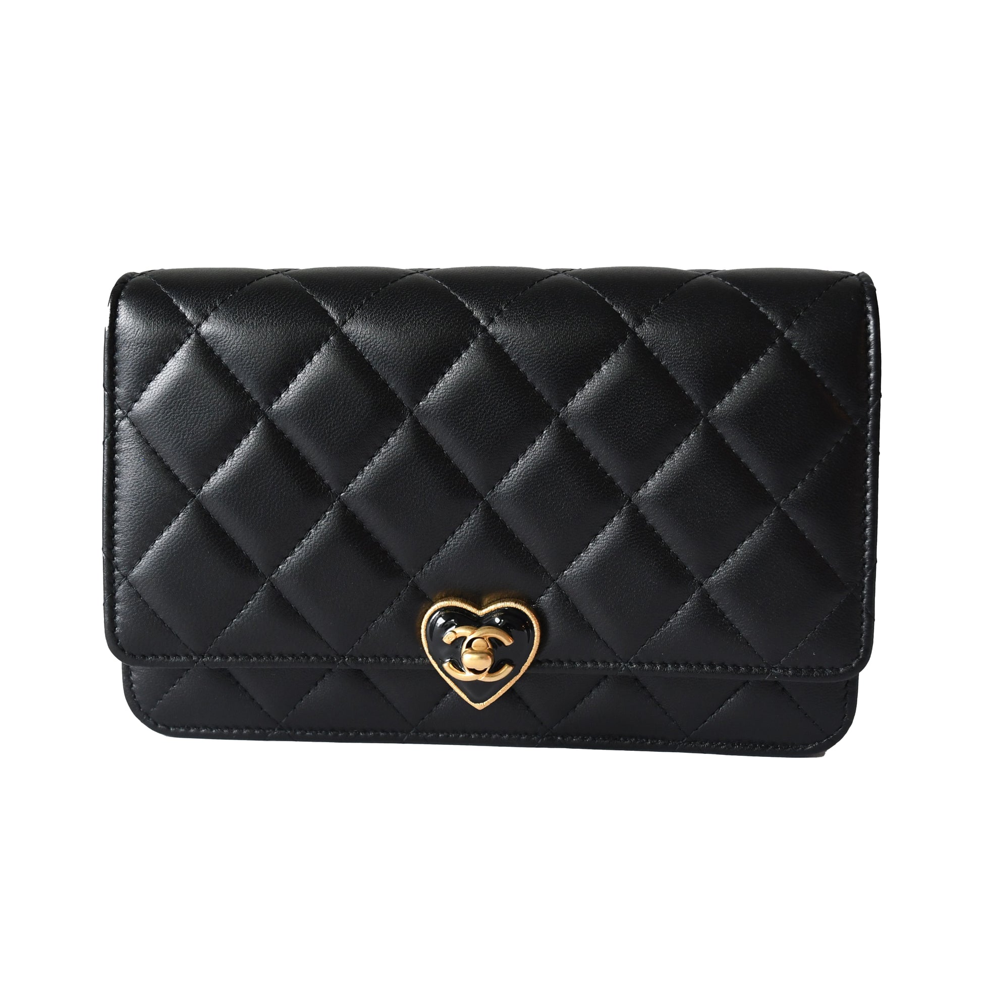 Chanel Lambskin Plexiglass Quilted Coco Love Wallet On Chain WOC Black - NOBLEMARS