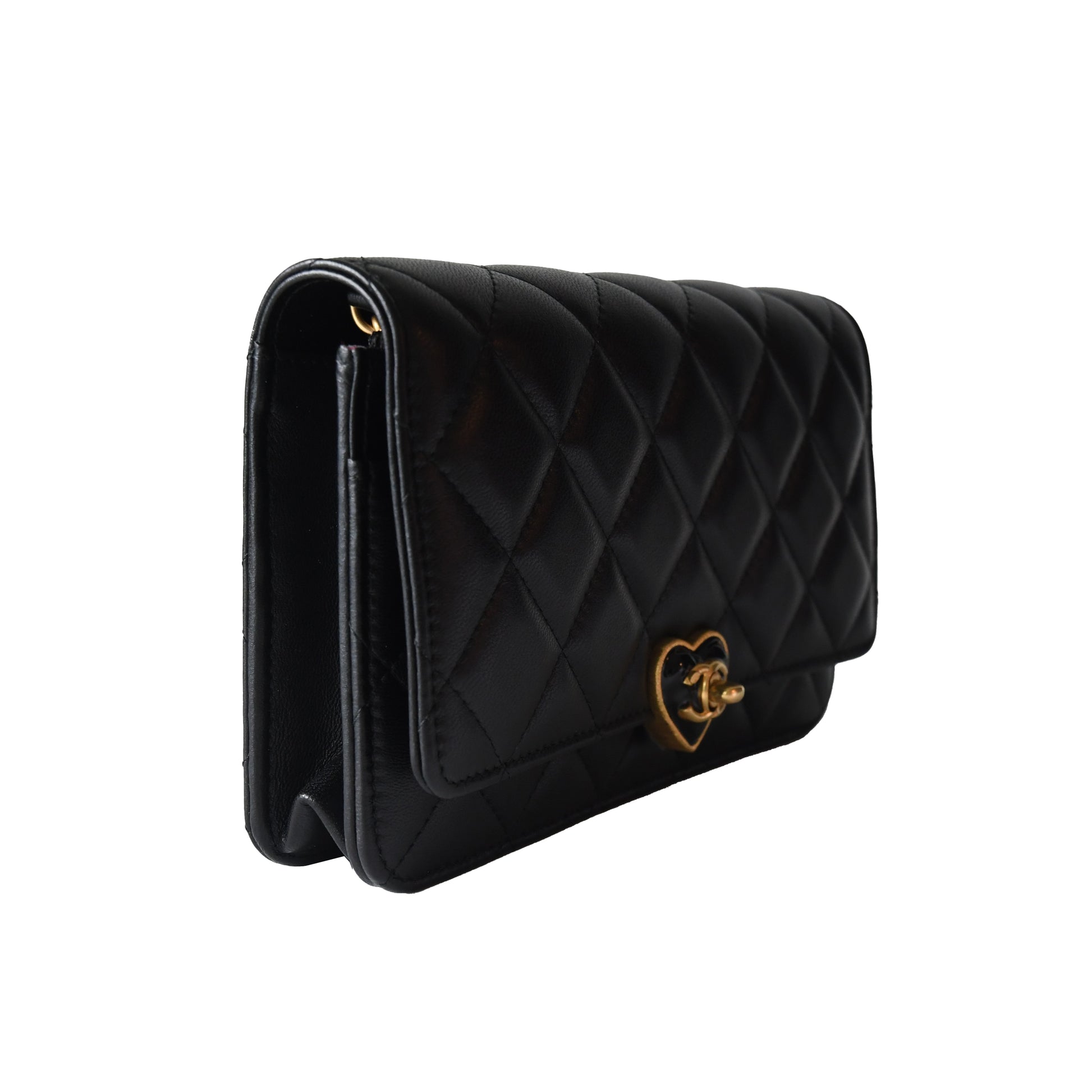 Chanel Lambskin Plexiglass Quilted Coco Love Wallet On Chain WOC Black - NOBLEMARS