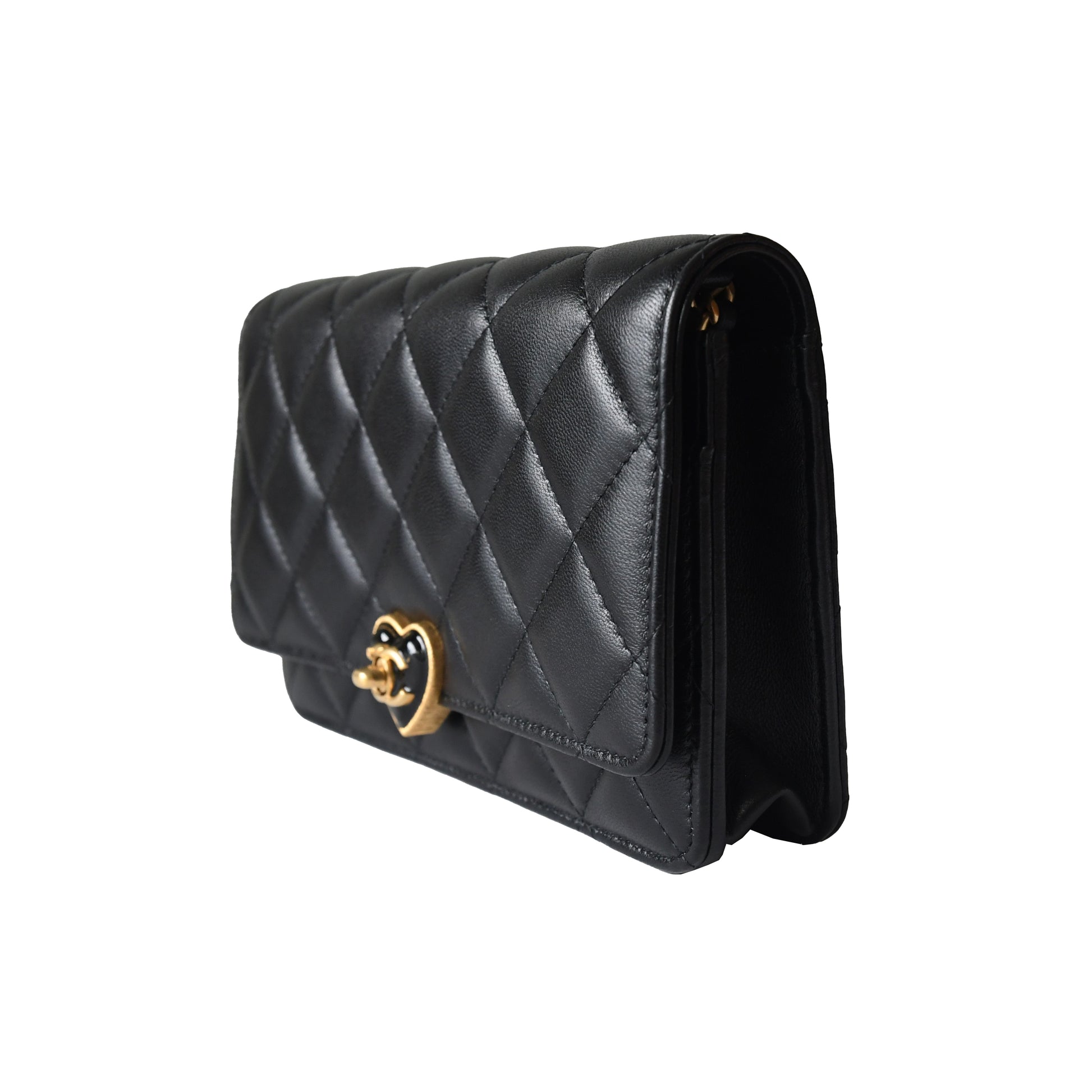 Chanel Lambskin Plexiglass Quilted Coco Love Wallet On Chain WOC Black - NOBLEMARS
