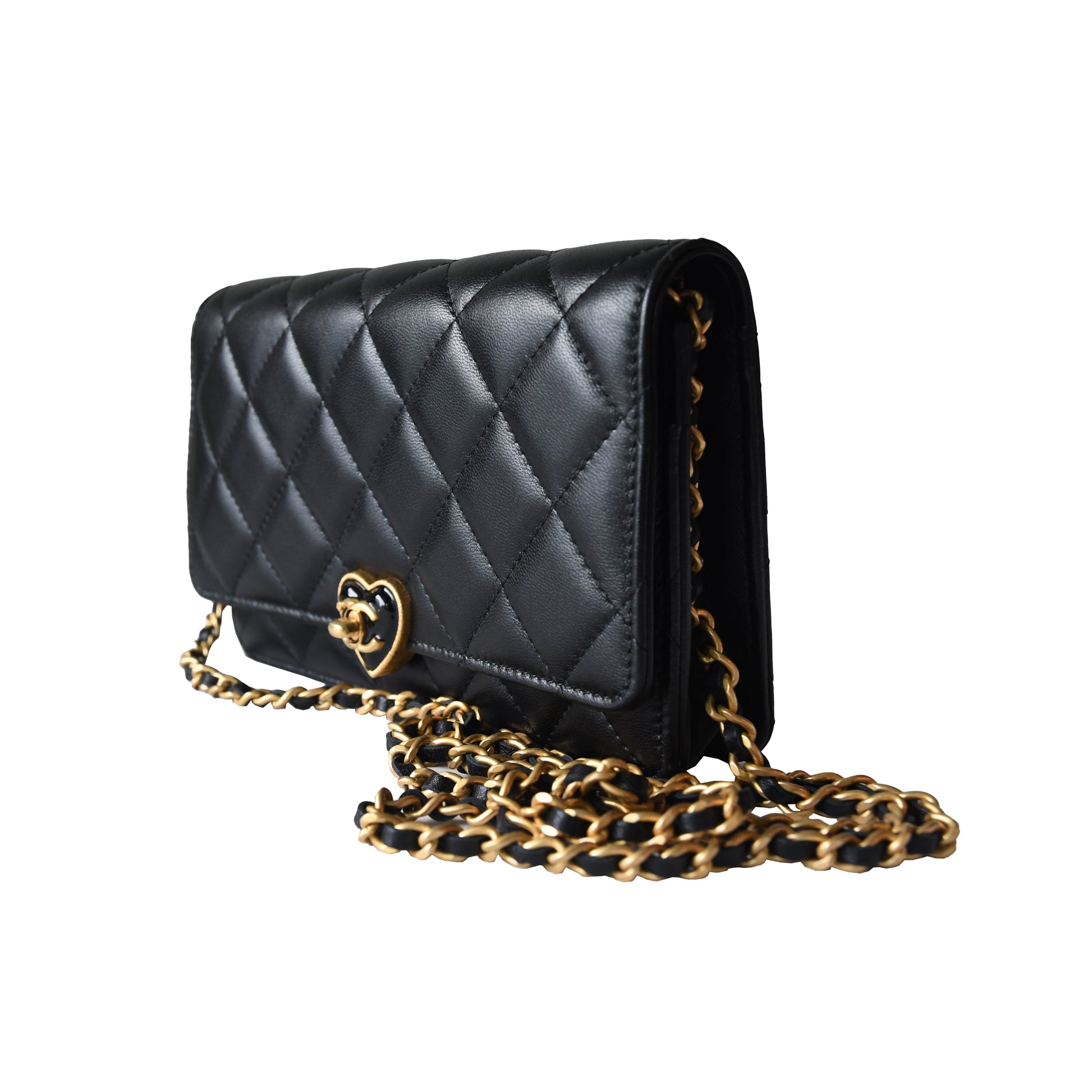Chanel Lambskin Plexiglass Quilted Coco Love Wallet On Chain WOC Black - NOBLEMARS