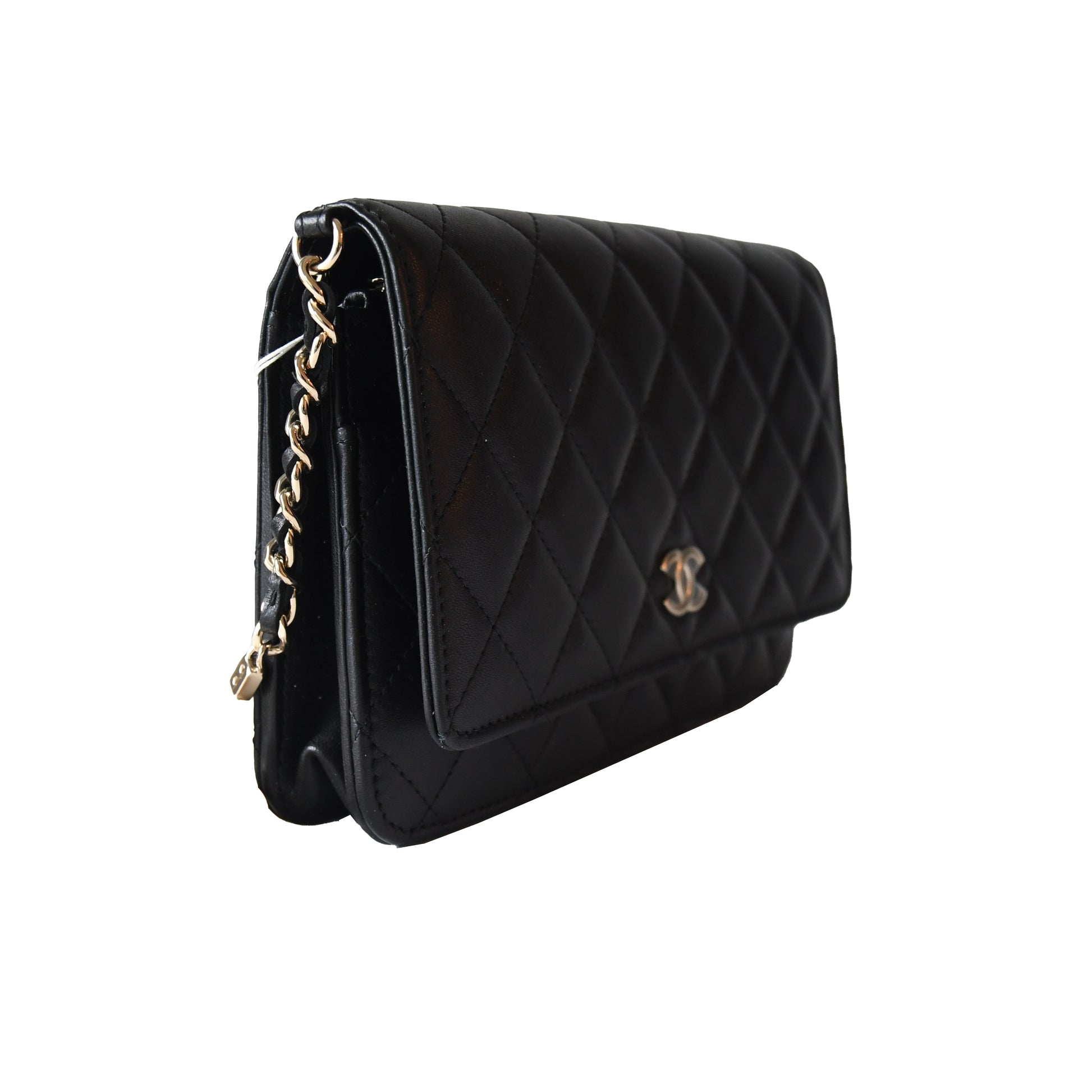 Chanel Lambskin Quilted Pearl Wallet On Chain WOC Black - NOBLEMARS