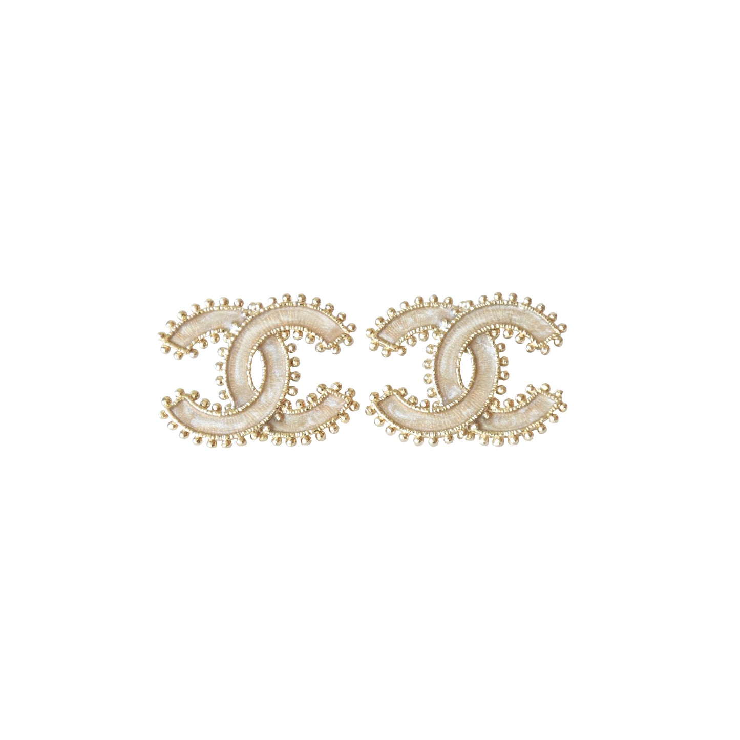 Chanel CC Enamel Dots Piercing Earrings Beige Gold-NOBLEMARS