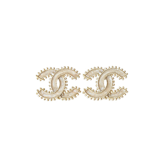 Chanel CC Enamel Dots Piercing Earrings Beige Gold-NOBLEMARS