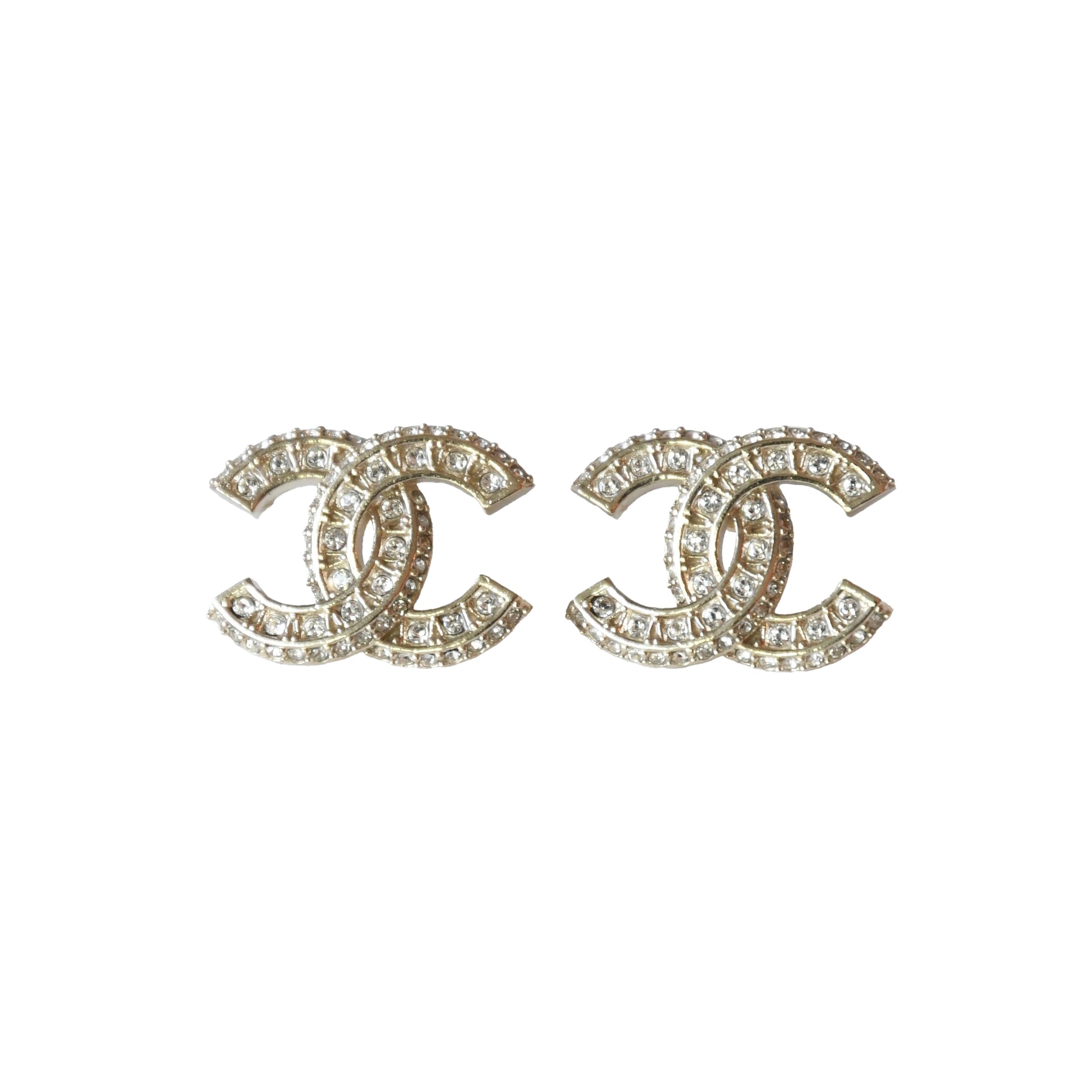 Chanel CC Crystal Strass Gold Earrings Light Gold-NOBLEMARS