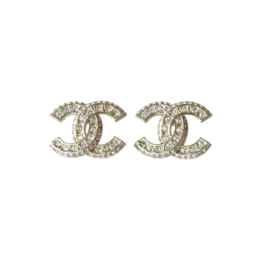 Chanel CC Crystal Strass Gold Earrings Light Gold-NOBLEMARS