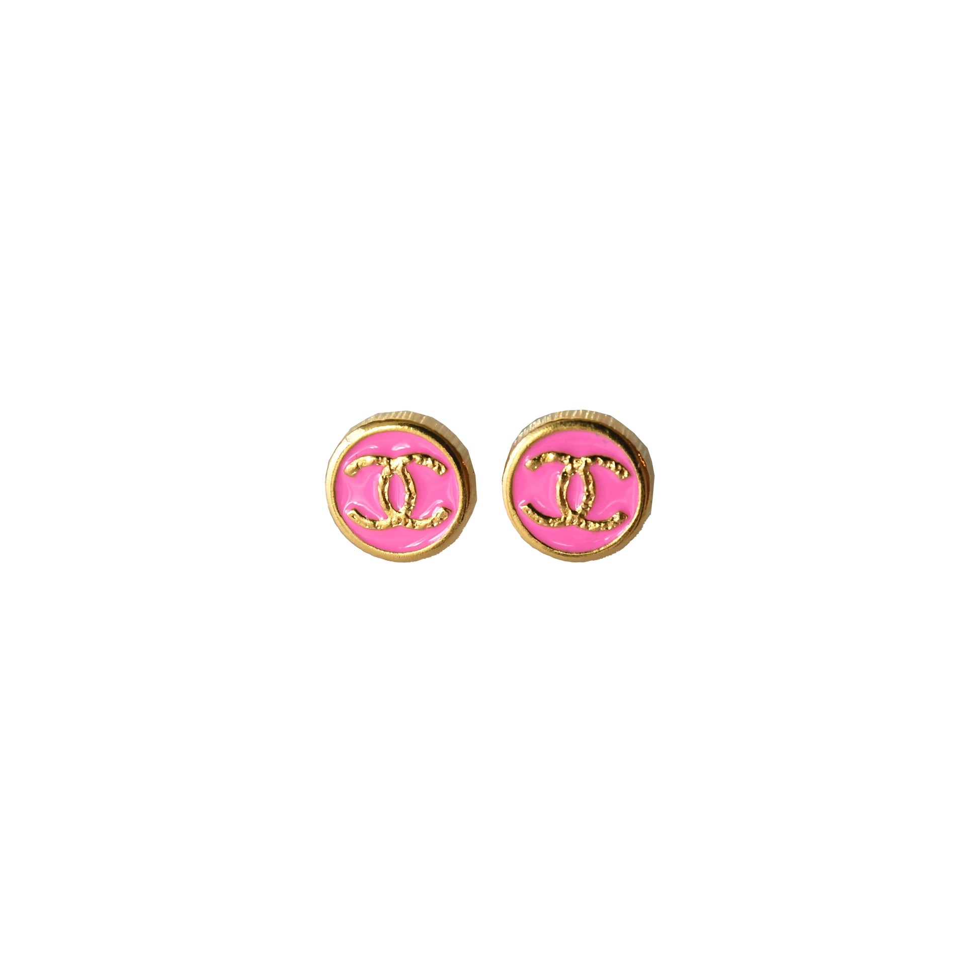Chanel CC Mini Round Earrings Gold Pink-NOBLEMARS