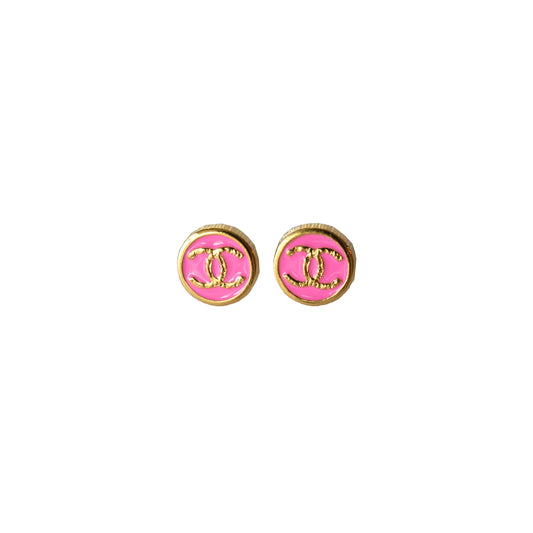 Chanel CC Mini Round Earrings Gold Pink-NOBLEMARS