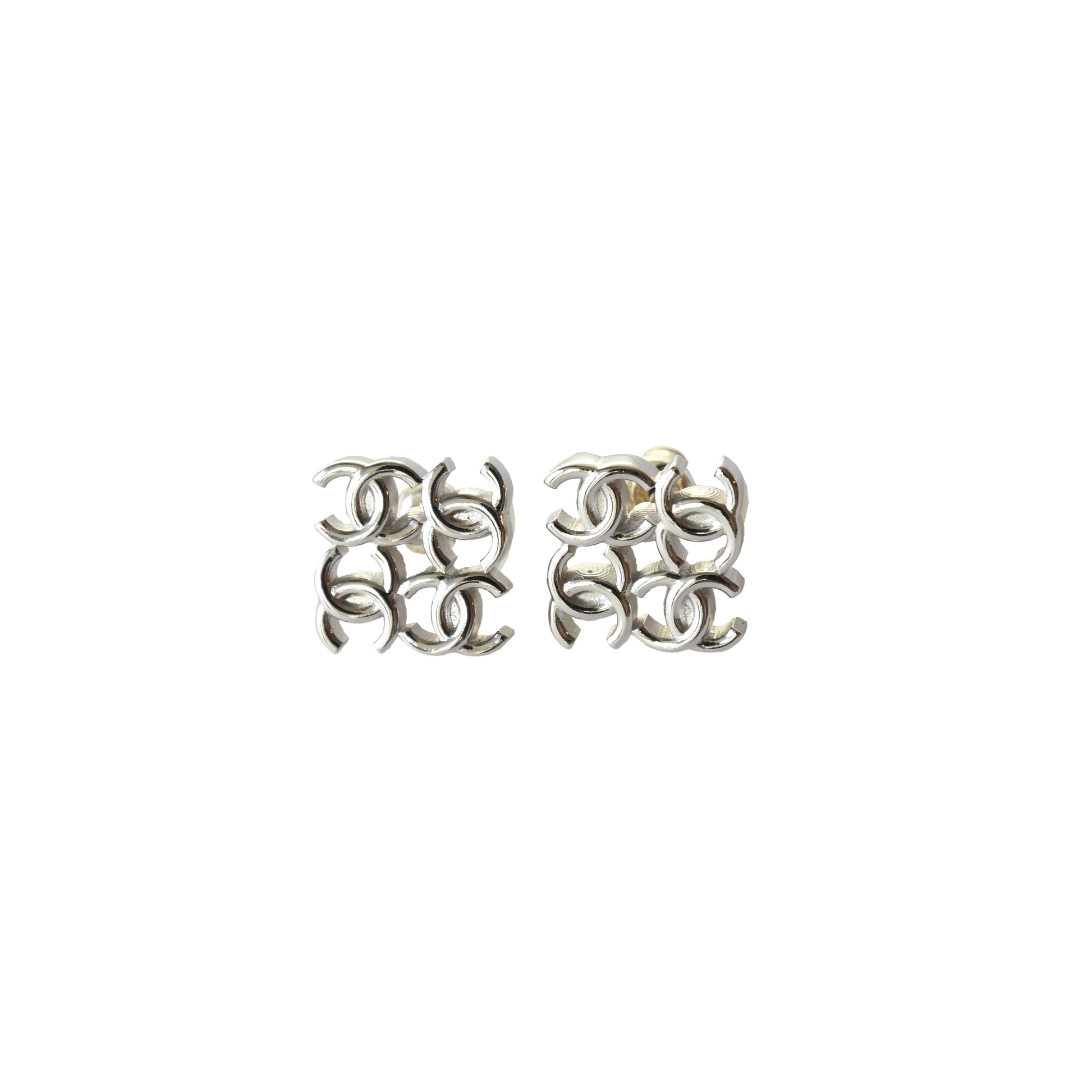 Chanel Four CC Logo Stud Earrings Silver-NOBLEMARS