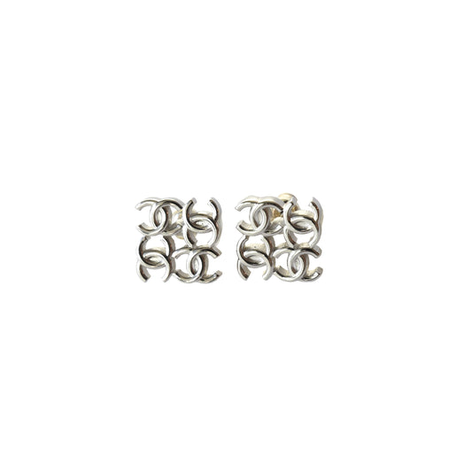 Chanel Four CC Logo Stud Earrings Silver-NOBLEMARS