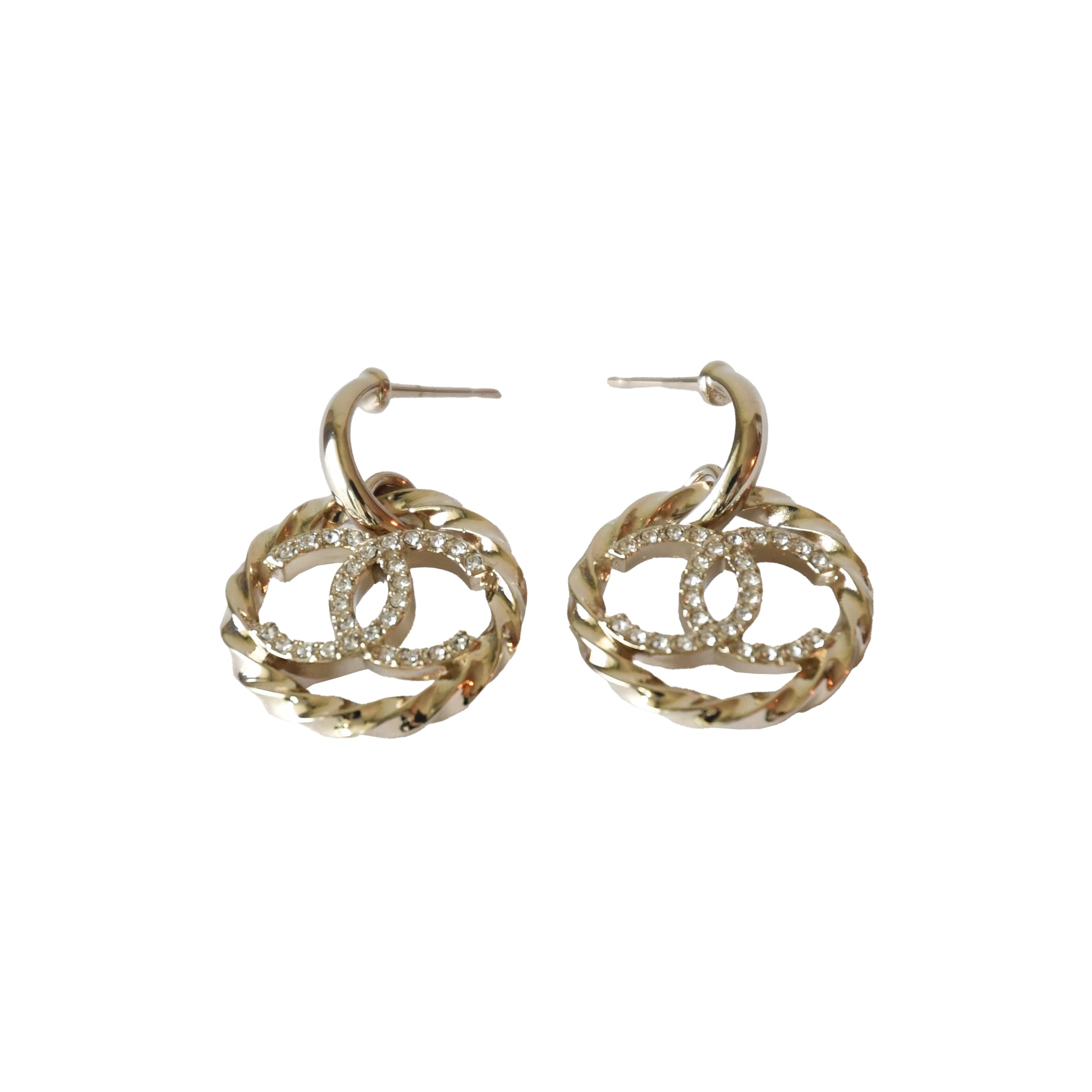 Chanel Twist Crystal CC Drop Round Earrings Gold-NOBLEMARS