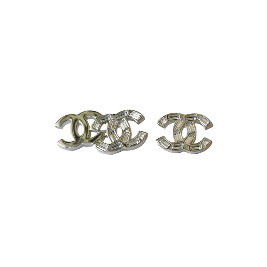 Chanel Crystal Double and Single CC Mismatched Stud Earrings Palladium-NOBLEMARS