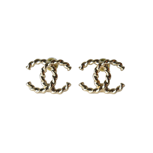 Chanel 24P Twisted CC Stud Earrings Light Gold-NOBLEMARS