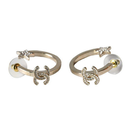 Chanel Crystal Strass CC Star Loop Earrings Gold-NOBLEMARS