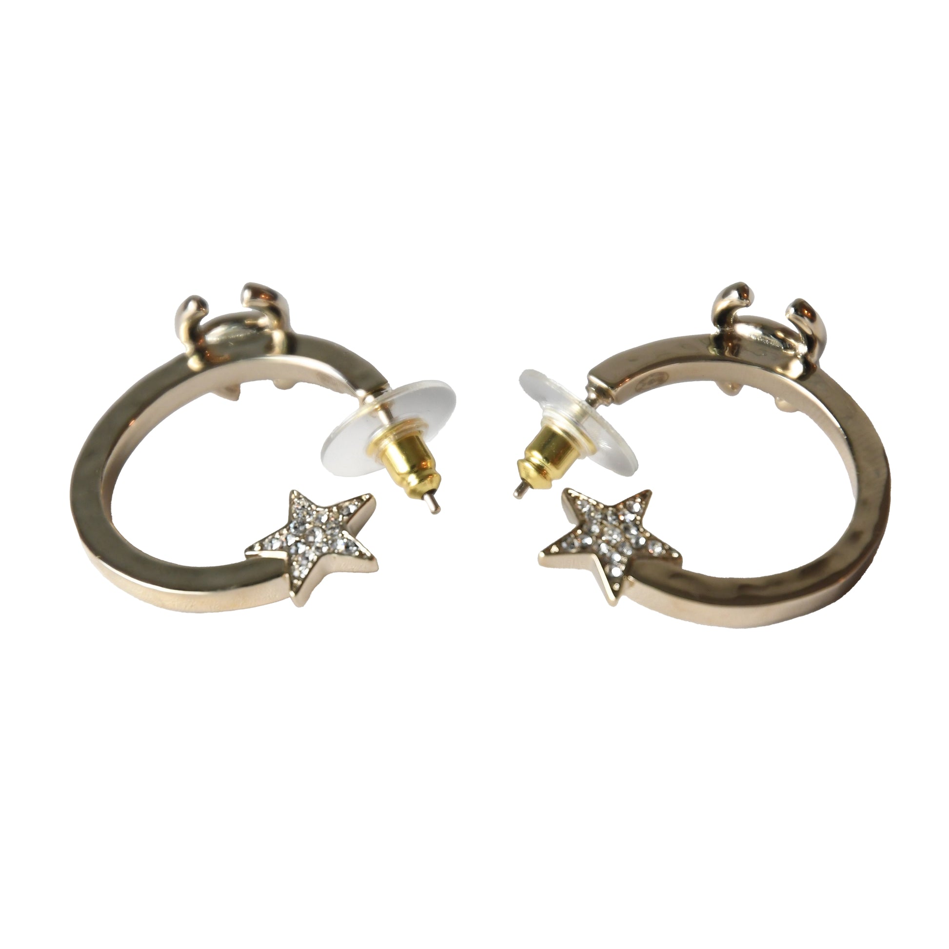 Chanel Crystal Strass CC Star Loop Earrings Gold-NOBLEMARS