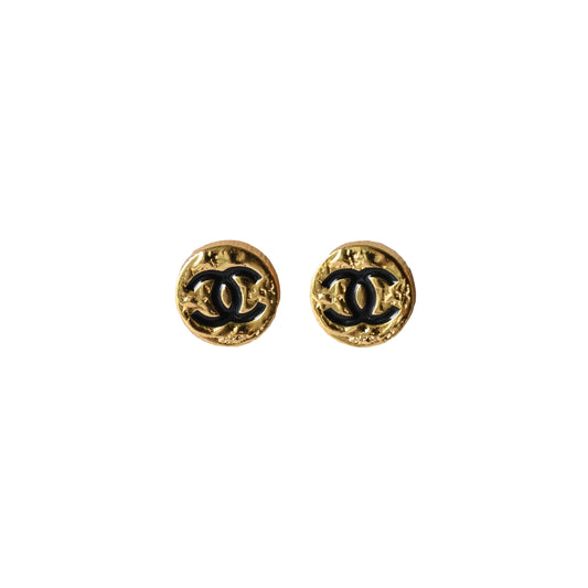 Chanel CC Round Earrings Gold Black-NOBLEMARS