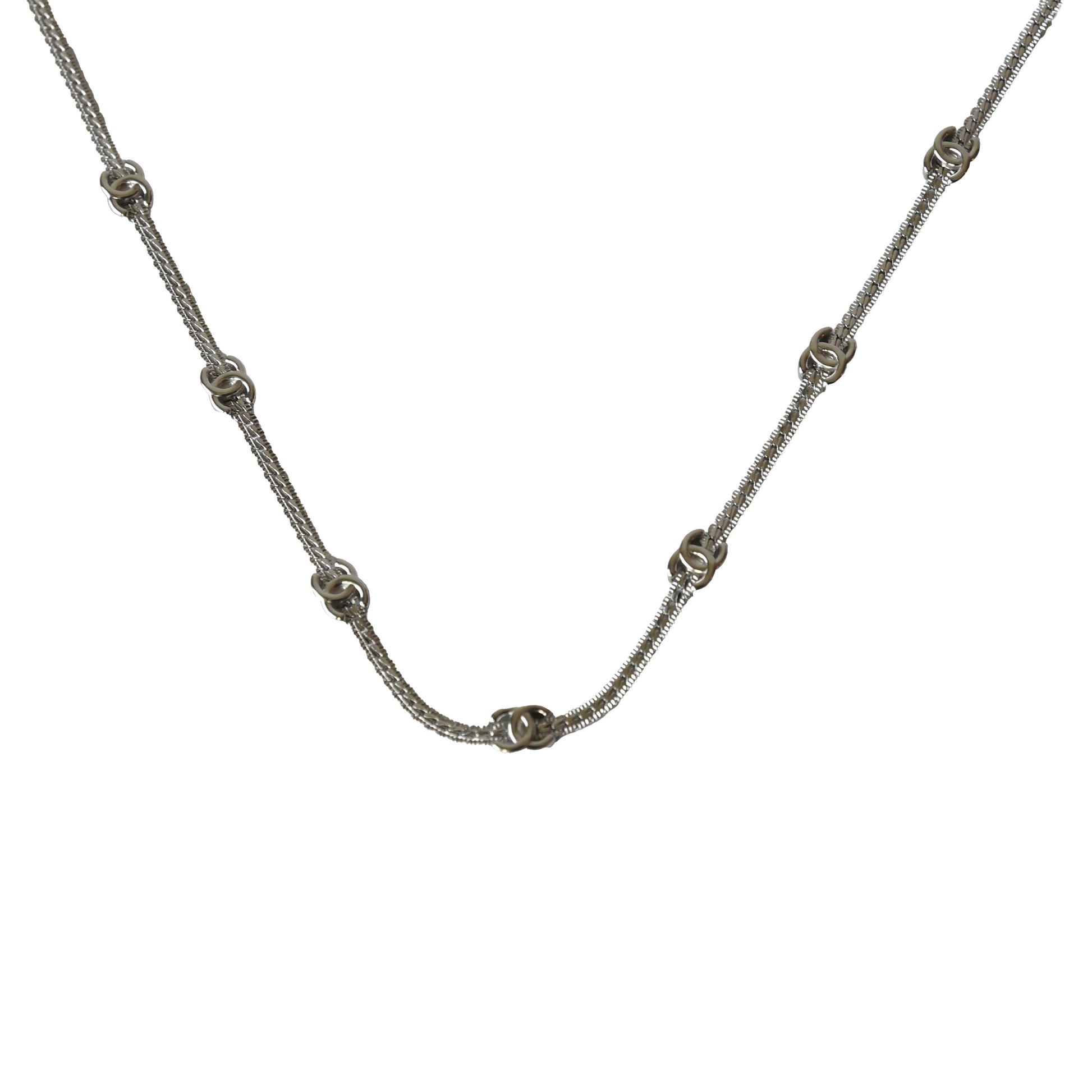 Chanel Seven Metal CC Choker Necklace Silver-NOBLEMARS