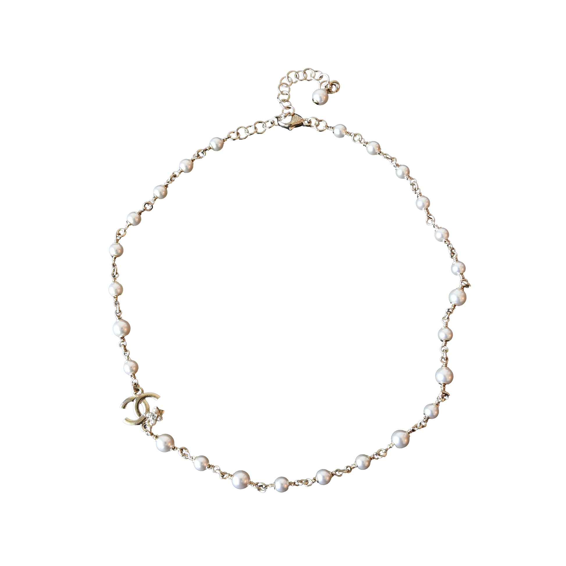 Chanel 23K Metal CC Floral Pearl Necklace Gold-NOBLEMARS