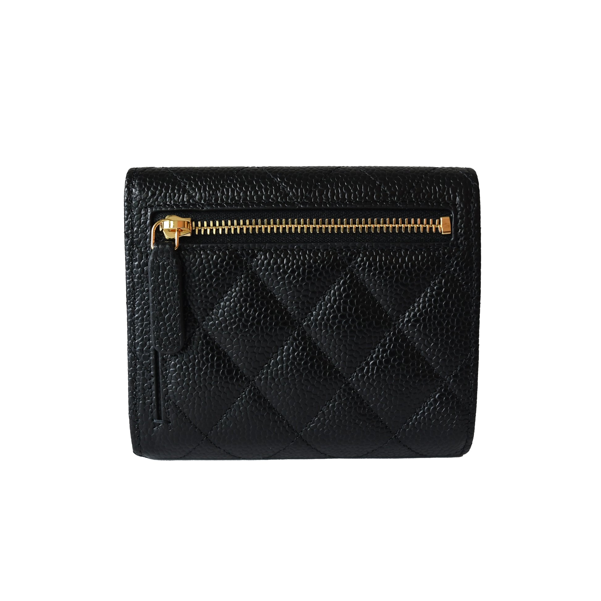 Chanel CC Caviar Quilted Compact Flap Wallet Black Gold-NOBLEMARS