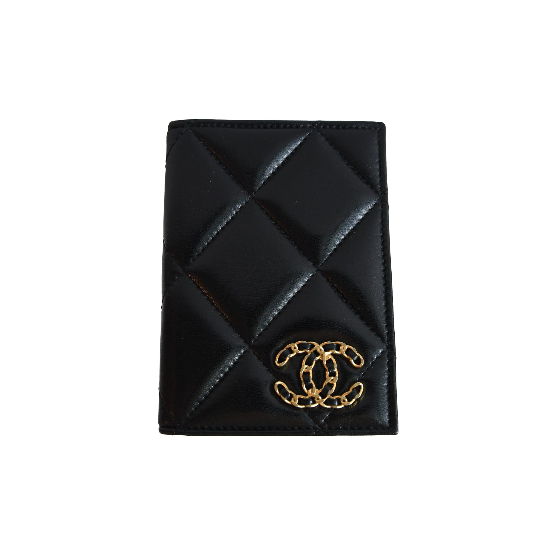 Chanel CC Lambskin Quilted Passport Holder Black-NOBLEMARS